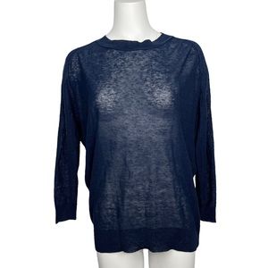 Inhabit NY 100% Linen Open Back Sweater Top NWT Large L Navy Blue